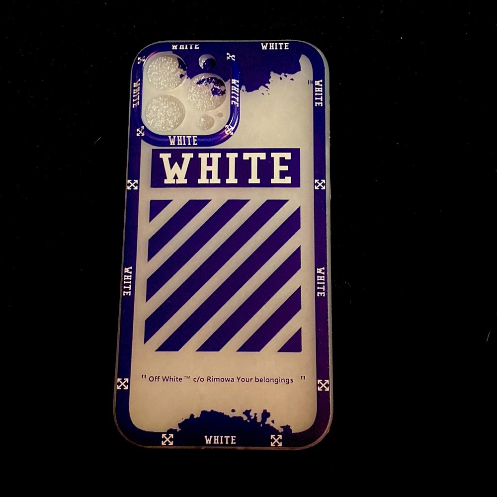 Off white iPhone 13 Pro Max case blue & clear